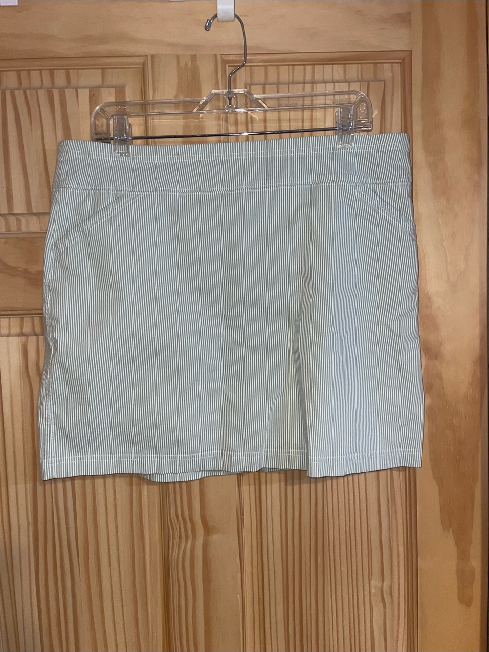 Mario Serrani Light Blue and White Pinstripe Mini Skirt